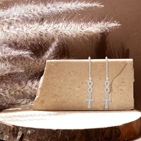 STERLING SILVER INFINTY CRUCIFIX EARRINGS